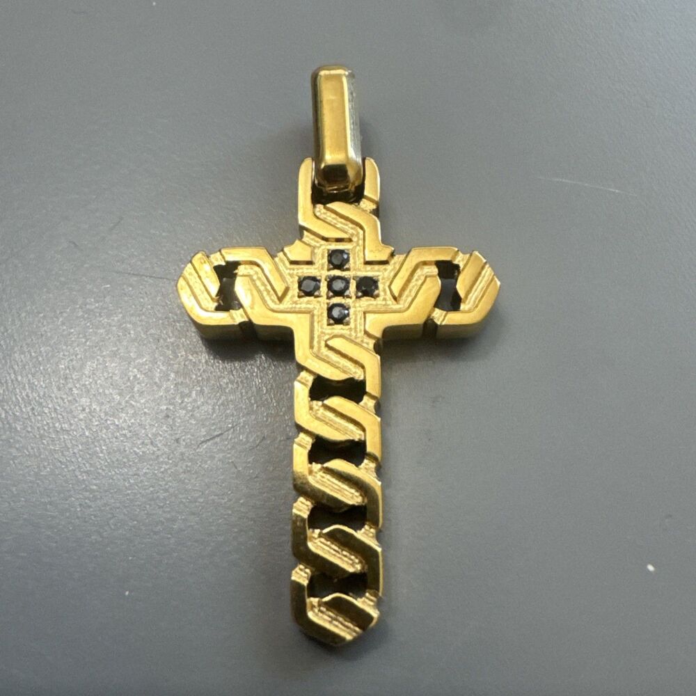Vintage Style Religious Gold Plated Cross Pendant Stainless Steel Necklace Gift